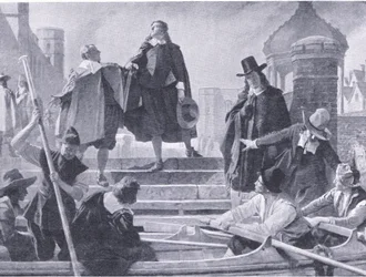 Huida de los cinco miembros, ilustración de La Historia del Pueblo Británico publicada por Waverley, c.1940