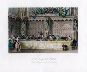 La mesa del Lord Mayor, gran banquete, Guildhall, Ciudad de Londres, siglo XIX