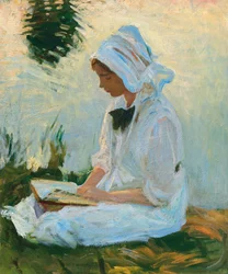 Niña leyendo junto a un arroyo, c.1888