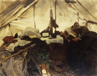 Dentro de una tienda en las Montañas Rocosas Canadienses, 1916