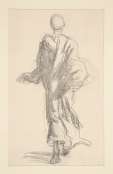 Vista trasera de una figura drapeada