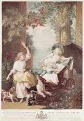 Princesas Mary (1776-1857), Sophia (1777-1848) y Amelia (1783-1810), hijas de Jorge III, grabado por Francesco Bartolozzi (1727-1815)