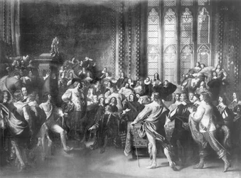 Carlos I (1600-49) intentando arrestar a cinco miembros del Parlamento, publicado por Walter Rowlands, 1888