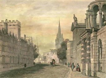 La Calle Alta, Oxford, grabado por G. Hollis, 1835