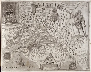 Mapa de Virginia, descubierto y descrito por el Capitán John Smith, 1606, grabado por William Hole, publicado en 1612