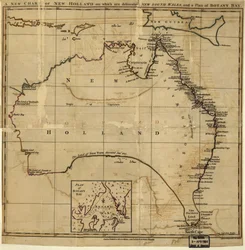 Una nueva carta de Nueva Holanda en la que se delinea New South Wale, y un plano de Botany Bay. LOC 00556400