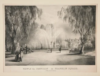 Vista de la fuente en Franklin Square, Filadelfia
