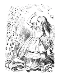 Un mazo de cartas volando sobre Alicia, 1889