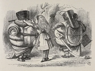 Alice vistiendo a Tweedledee y Tweedledum.