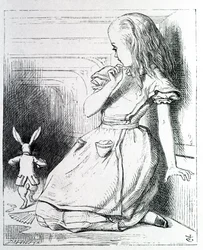 Alicia y el conejo - en "Las aventuras de Alicia en el País de las Maravillas y a través del espejo" de Lewis Carroll, il. John Tenniel (1820-1914)