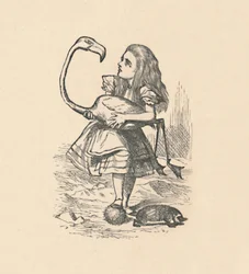 Alicia intenta jugar al croquet con un flamenco como mazo, 1889