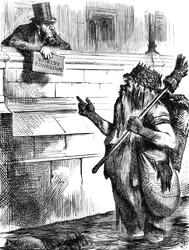 Dibujo comentando sobre la suciedad del Támesis y las investigaciones sobre sobornos durante las elecciones en Great Yarmouth, Reigate y Lancaster