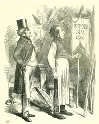 Economía Política: Reforma del Parlamento - extensión del sufragio. Disraeli (Canciller) y Derby (Primer Ministro) desempolvando el Proyecto de Reforma. En 1867 Disraeli introdujo un nuevo proyecto de ley