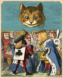 El gato de Cheshire mirando al Rey Rojo y la Reina Roja discutiendo, 1889