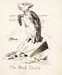 La Falsa Tortuga llorando en una roca, c.1865