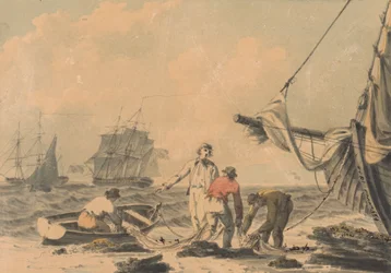 Escena costera con figuras