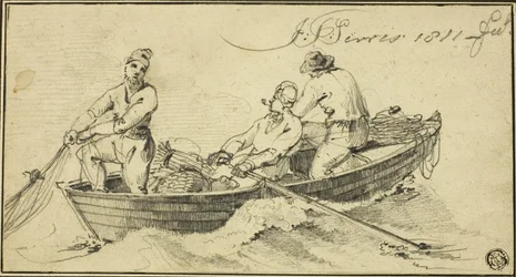 Tres pescadores en un bote