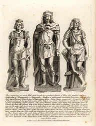 Rey británico Lud y sus hijos Angrogeus y Theomantius