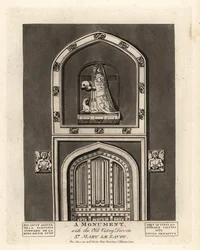Efigie funeraria de Alicia, hija de Simon Steward, con la Puerta de la Antigua Sacristía en St Mary le Savoy