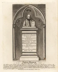Monumento funerario al anticuario y heraldo isabelino William Camden, fallecido en 1623, en el Rincón de los Poetas, Abadía de Westminster