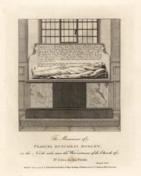 Monumento de Lady Frances Kniveton, Duquesa de Dudley, esposa de Sir Gilbert Kniveton, en la iglesia de St Giles in the Fields