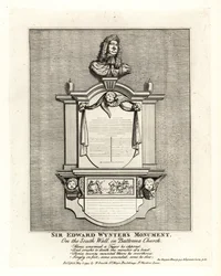 Monumento de Sir Edward Wynter, fallecido en 1685, en la pared sur de la Iglesia de Santa María, Battersea