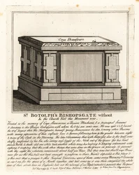 Monumento funerario estilo altar musulmán a Coya Shawsware, o Khwaja Shahsuwar (1582-1626), un comerciante y secretario de Nogdi beg el embajador persa, anteriormente en St Botolphs, Bishopsgate