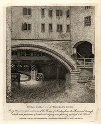 Vista norte o interior de la Puerta de los Traidores, entrada principal a la Torre de Londres desde el río Támesis