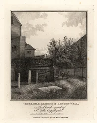 Restos del Muro Romano de Londres en el cementerio de St Giles, Cripplegate