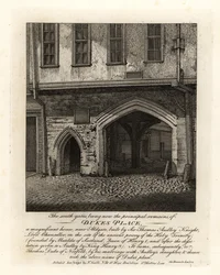 Las ruinas de las Puertas del Sur de Dukes Place, construidas por Sir Thomas Audley (1488-1544) cerca de Aldgate