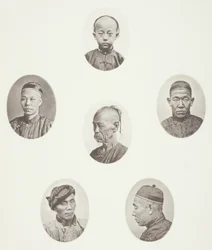 Niño cantonés; Comerciante cantonés; Cabeza masculina mongola; Una cabeza venerable; Un trabajador; Cabeza masculina mongola