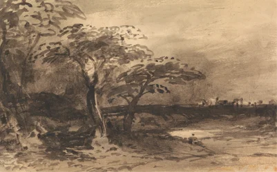 Río, árboles y ciudad lejana