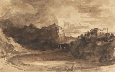 Paisaje romántico con acantilados y un castillo