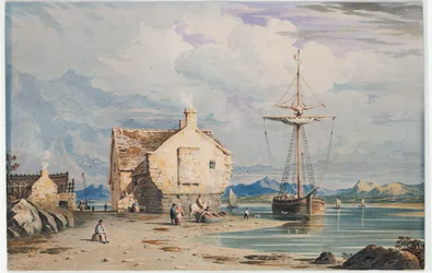 Ferry de Tegwin con Snowdon a lo lejos, desde cerca de Harlech, Gales del Norte, 1826