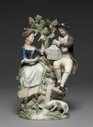 Grupo con jaula de pájaros, hecho por la Fábrica de Staffordshire, c.1770
