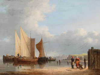 Barcos holandeses en calma (óleo sobre tabla)