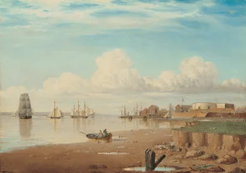 Barcos en el Humber y el Bloque Sur, principios de la década de 1830 (óleo sobre tabla)