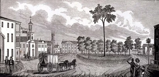 Parte central de Pittsfield, Massachusetts, de Colecciones Históricas de Massachusetts, por John Warner Barber, grabado por S. E. Brown, 1839