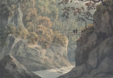 Puente alpino y paisaje boscoso cerca de Pistil y Maw
