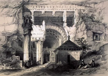 Karli, entrada de la Gran Cueva Chaitya, 1845