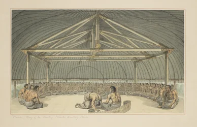 7: Poulaho, Rey de las Islas Amistosas, bebiendo Kava, de una serie de acuarelas que ilustran el último viaje del Capitán Cook, c.1773-84