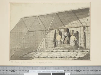 F.18 El interior de la casa, en el Morai, en Atooi, c.1773-84