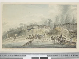 F.23 Una vista de las Habitaciones en Nootka Sound, c.1773-84