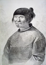 Retrato de nativo tatuado de la isla de Unalaska