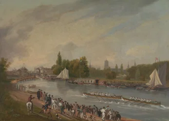 Una carrera de botes en el río Isis, Oxford, 1822