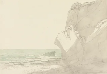 The Warren, cerca de Exmouth, Devon: acantilados escarpados a la derecha, mar y costa rocosa a la izquierda