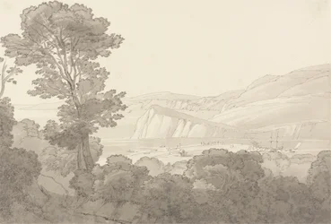 Vista desde un bosque, con vistas al río y a las colinas de Teignmouth, Devon