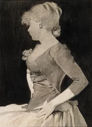 Silueta de una joven" de John White Alexander, carboncillo