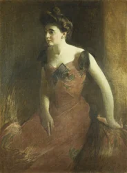 Mujer con vestido rojo, 1900