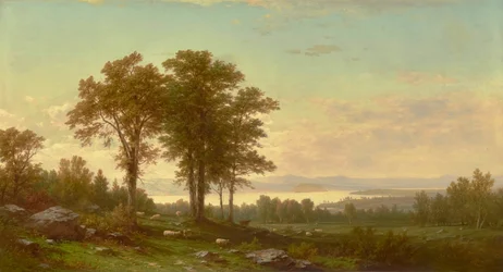 Paisaje fluvial con ovejas 1877 (Óleo sobre lienzo)